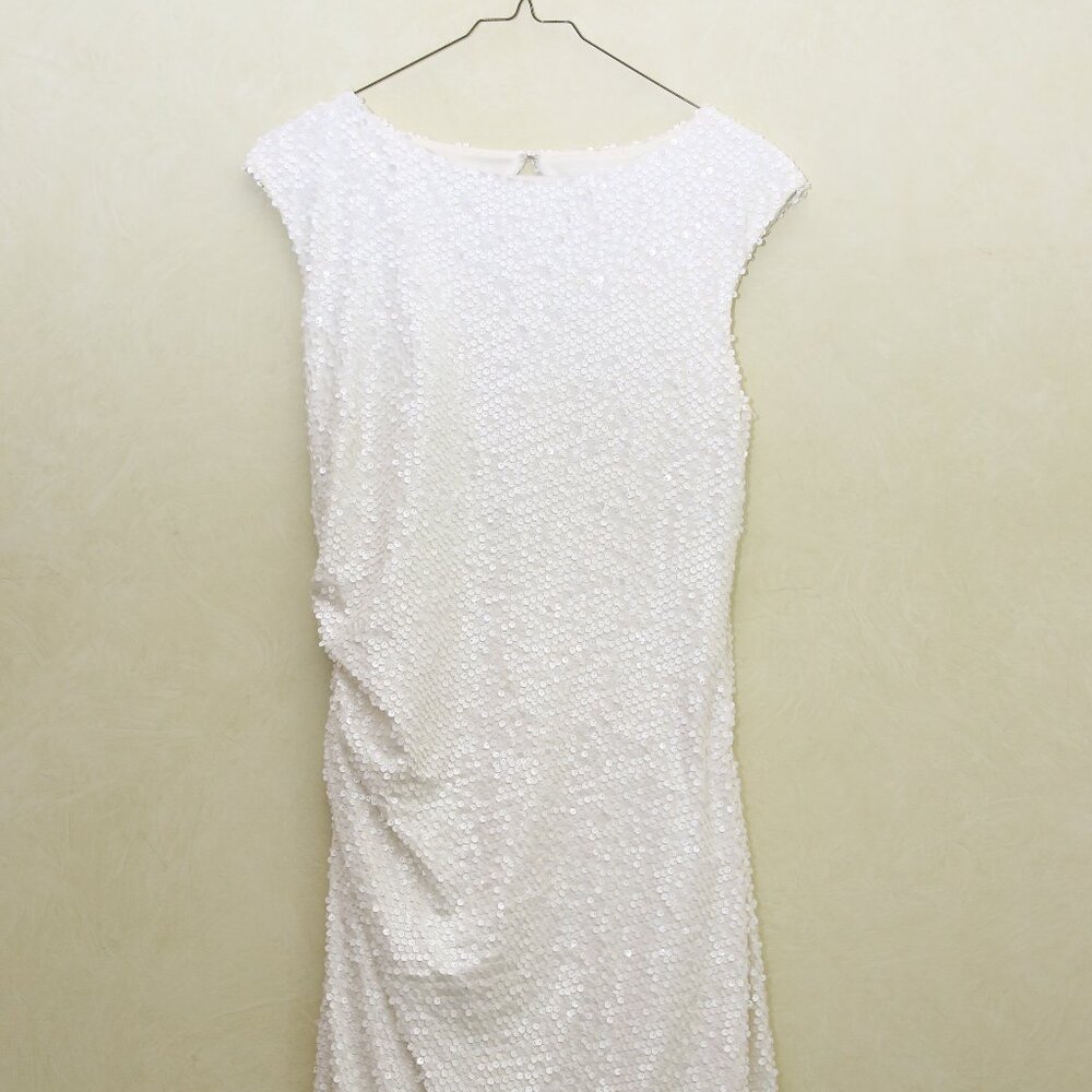 White Sequined Cocktail Dress w/ Back cut-out and gathered waist in front & back